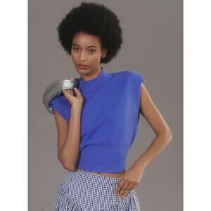 New Anthropologie Pilcro Women's Blue Biker Muscle Sweater Mock-Neck Top Size S